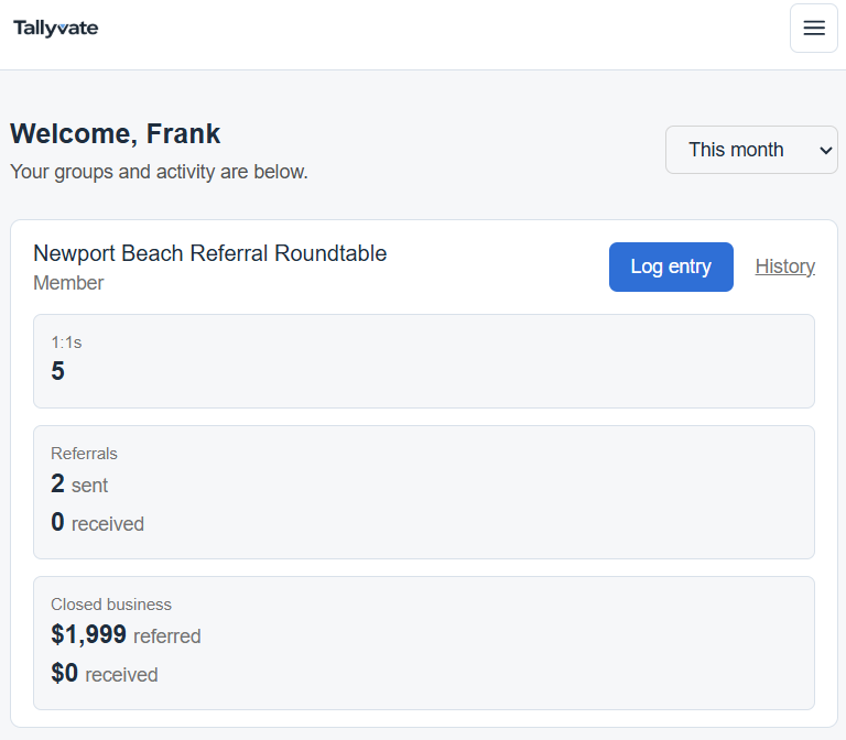 Meet Tallyvate: the app I built for our Newport Beach referral roundtable to make member check-ins and activity tracking easier.